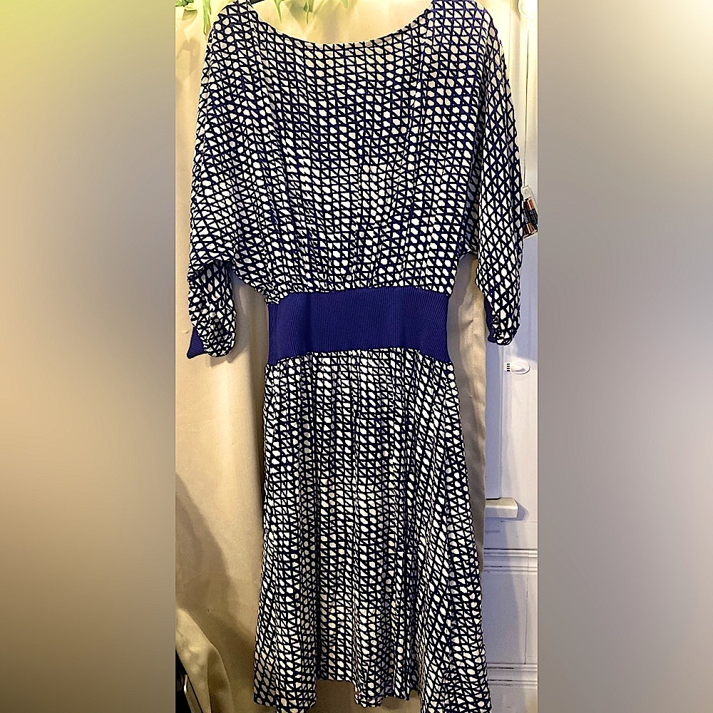 Maeve / Anthropology Blue and White Patterned Long Sleeve Dress (S) Like New - Picture 6 of 9